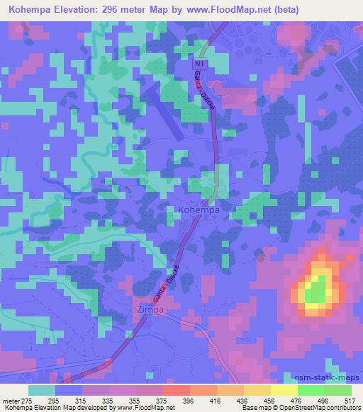 Kohempa,Guinea Elevation Map