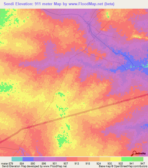 Sendi,Chad Elevation Map