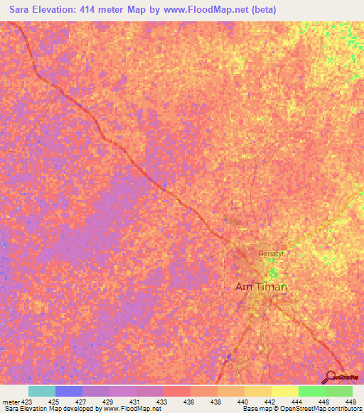 Sara,Chad Elevation Map