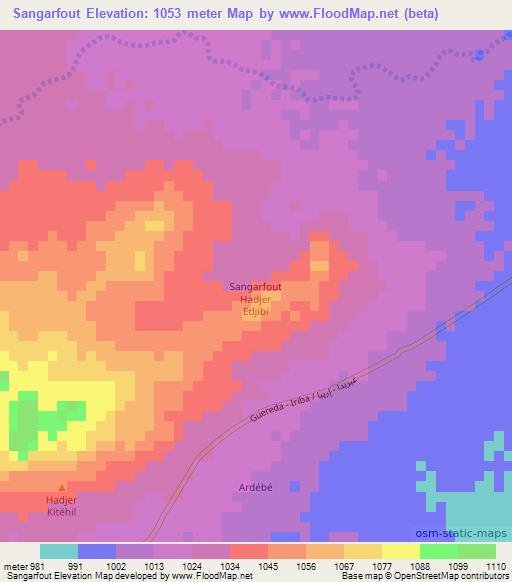 Sangarfout,Chad Elevation Map