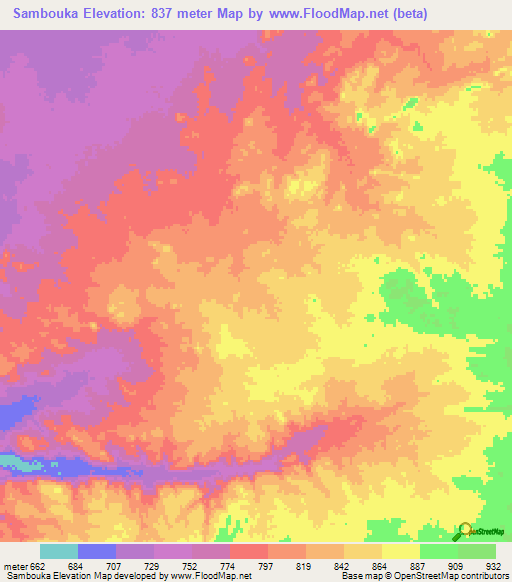 Sambouka,Chad Elevation Map