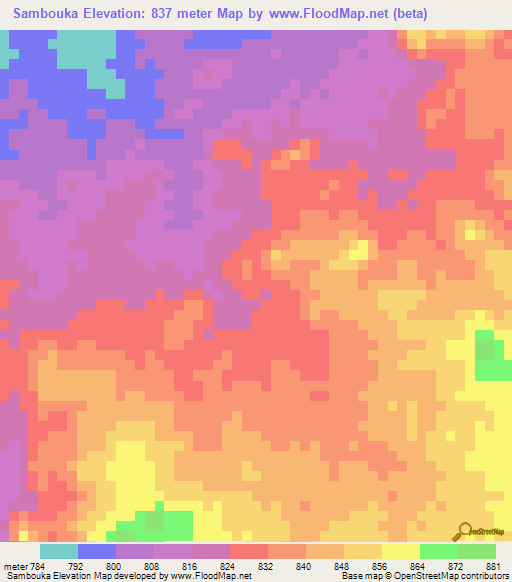 Sambouka,Chad Elevation Map