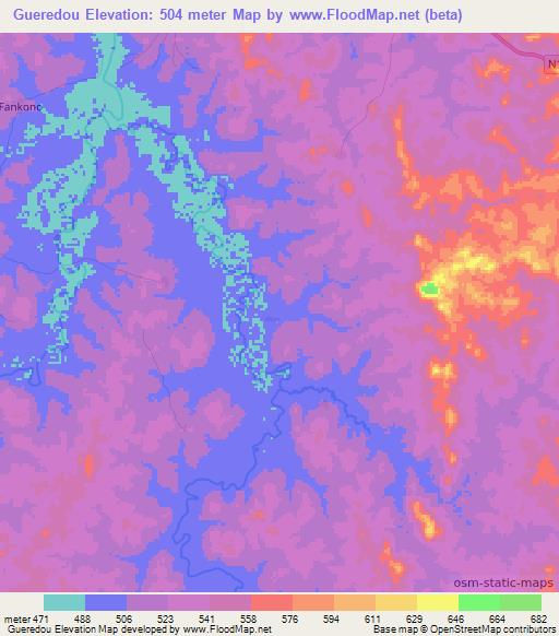 Gueredou,Guinea Elevation Map