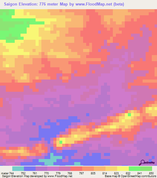 Saigon,Chad Elevation Map