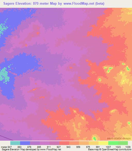 Sagere,Chad Elevation Map