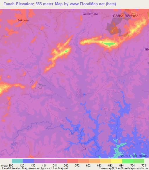Fanah,Guinea Elevation Map