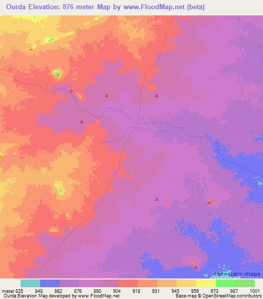 Ourda,Chad Elevation Map