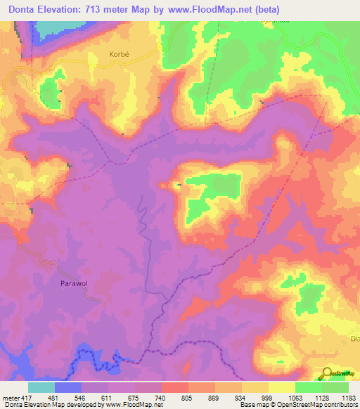 Donta,Guinea Elevation Map