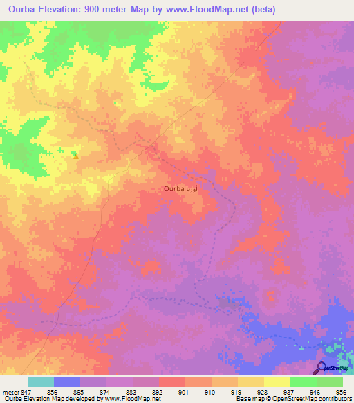 Ourba,Chad Elevation Map