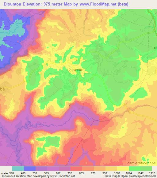Diountou,Guinea Elevation Map