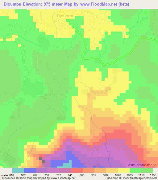 Diountou,Guinea Elevation Map
