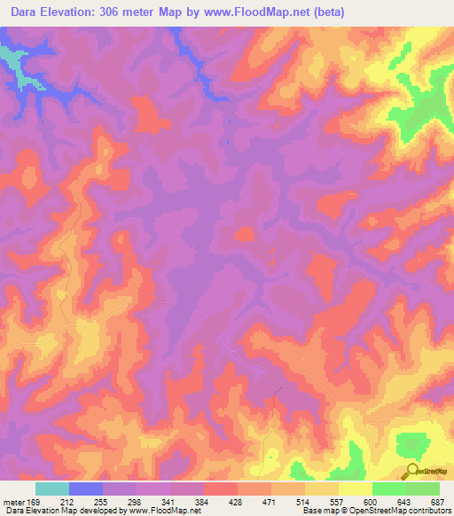 Dara,Guinea Elevation Map