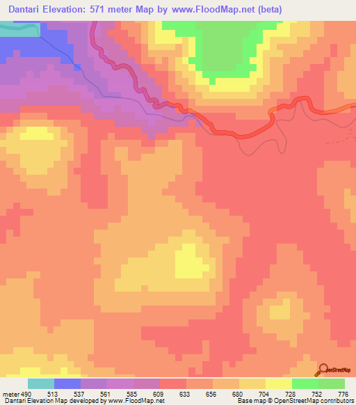 Dantari,Guinea Elevation Map