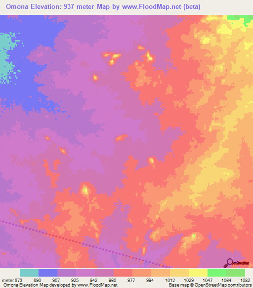 Omona,Chad Elevation Map