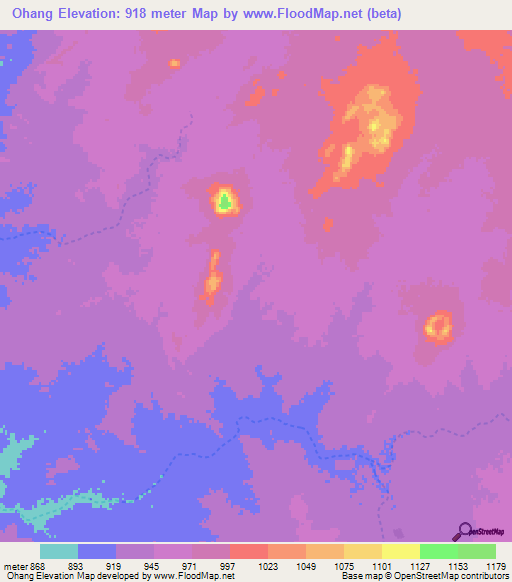 Ohang,Chad Elevation Map