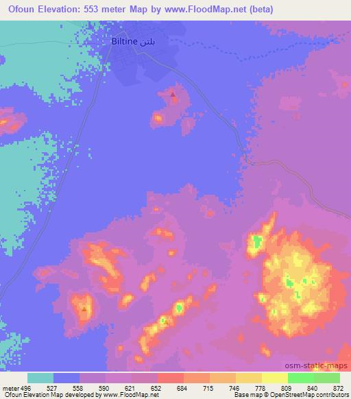 Ofoun,Chad Elevation Map