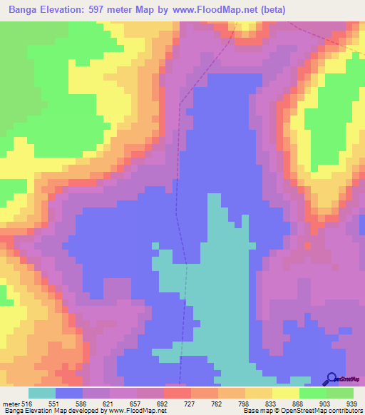 Banga,Guinea Elevation Map