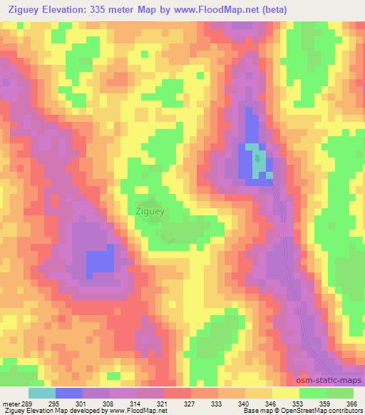 Ziguey,Chad Elevation Map