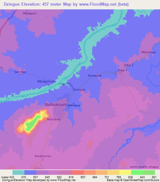 Dzingue,Chad Elevation Map