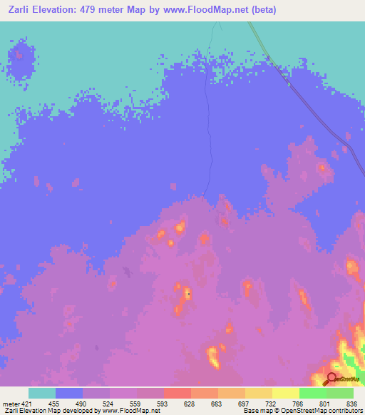 Zarli,Chad Elevation Map