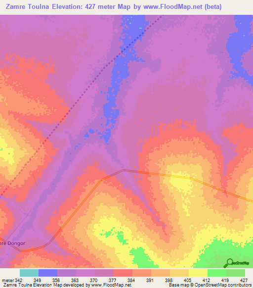 Zamre Toulna,Chad Elevation Map