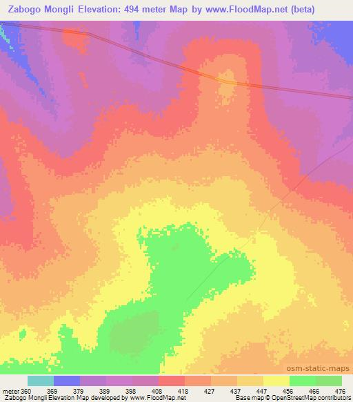 Zabogo Mongli,Chad Elevation Map