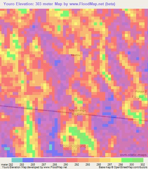 Youro,Chad Elevation Map