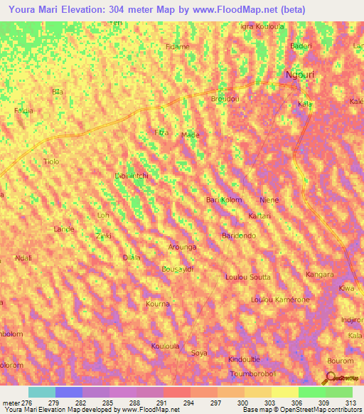 Youra Mari,Chad Elevation Map