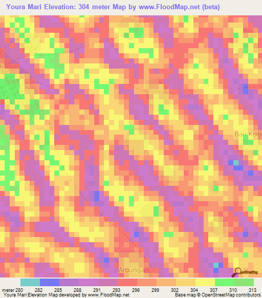 Youra Mari,Chad Elevation Map