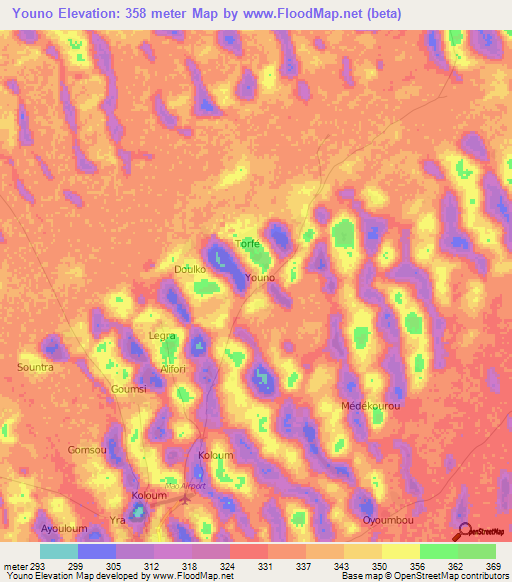 Youno,Chad Elevation Map
