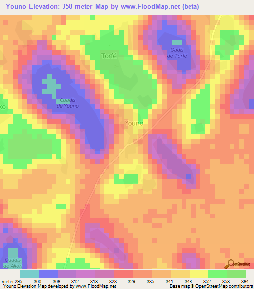 Youno,Chad Elevation Map