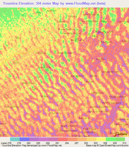 Youmbra,Chad Elevation Map