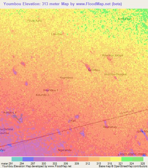 Youmbou,Chad Elevation Map