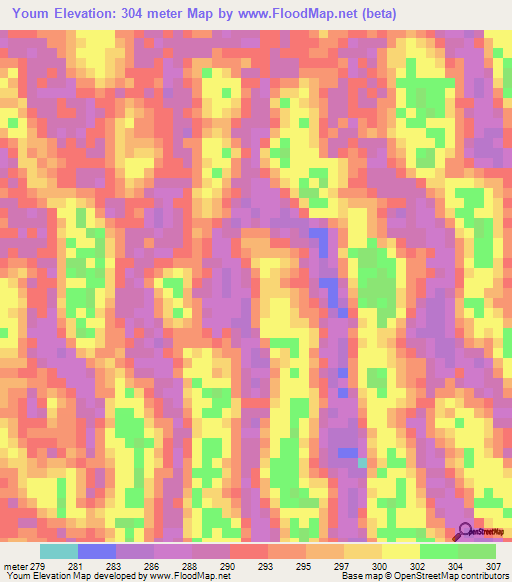 Youm,Chad Elevation Map