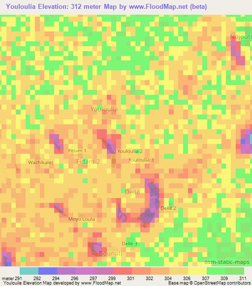 Youloulia,Chad Elevation Map