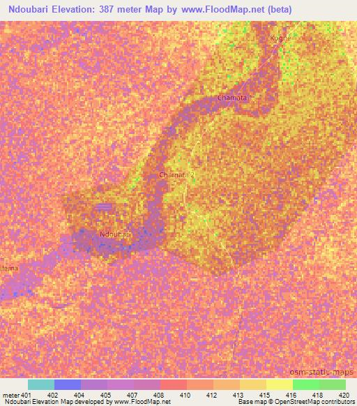 Ndoubari,Chad Elevation Map