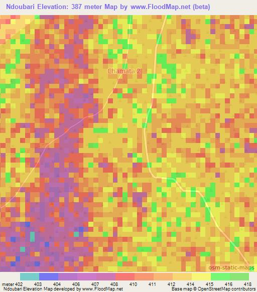 Ndoubari,Chad Elevation Map