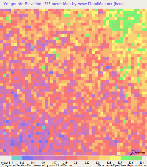Yougourde,Chad Elevation Map