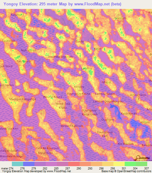 Yongoy,Chad Elevation Map