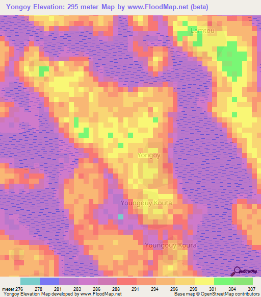 Yongoy,Chad Elevation Map