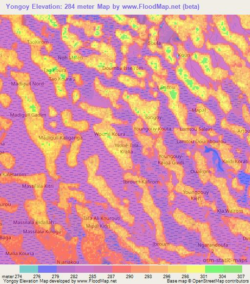 Yongoy,Chad Elevation Map