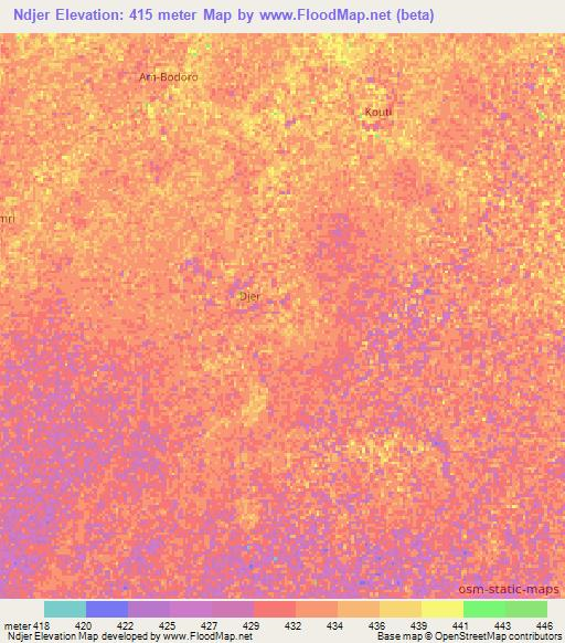 Ndjer,Chad Elevation Map