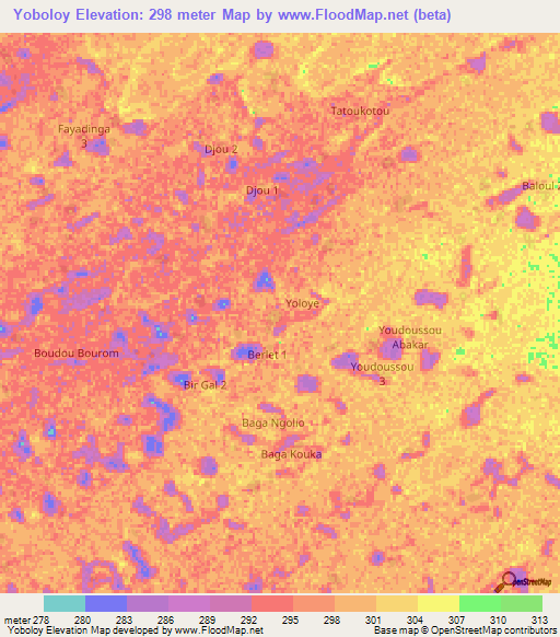 Yoboloy,Chad Elevation Map