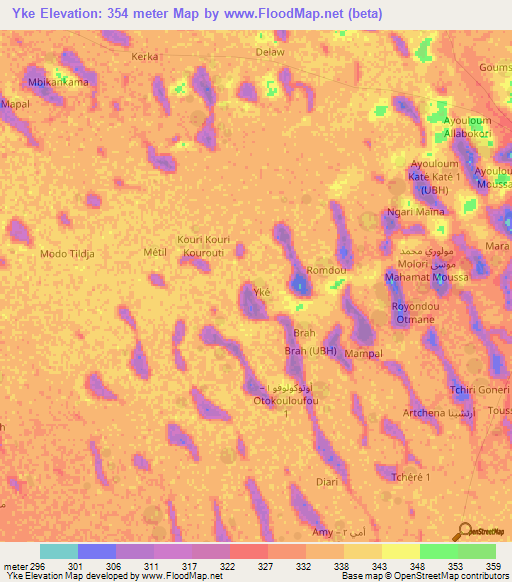 Yke,Chad Elevation Map