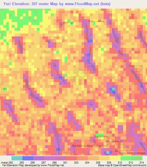Yeri,Chad Elevation Map
