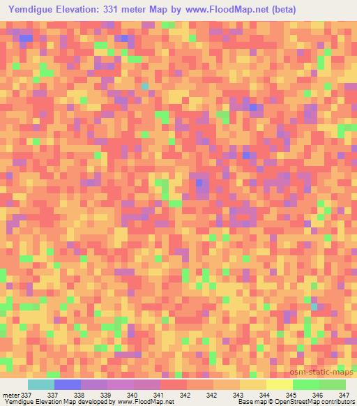 Yemdigue,Chad Elevation Map