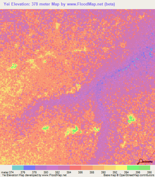 Yei,Chad Elevation Map