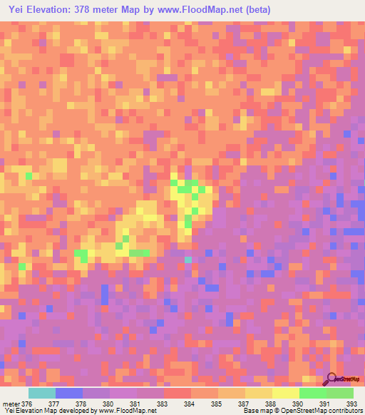 Yei,Chad Elevation Map