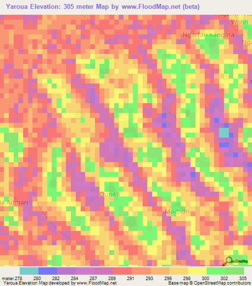 Yaroua,Chad Elevation Map