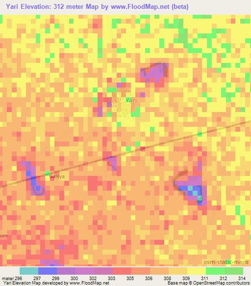 Yari,Chad Elevation Map